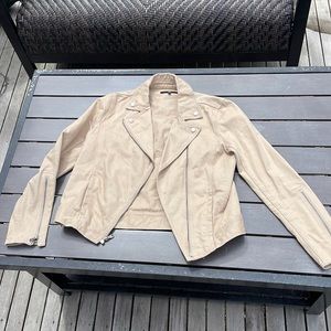 Tibi New York Tan Twill Denim Zip Overlap Jacket Size 4